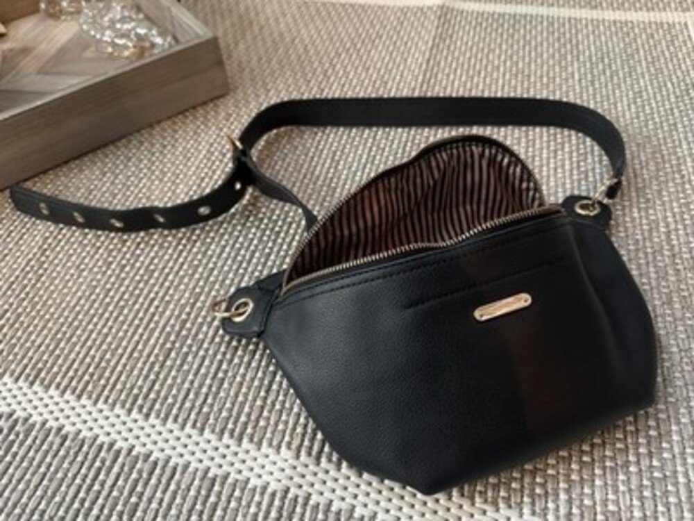 Navy Jolene Couture Vegan Faux Leather Buckle Bag with Gold Hardware